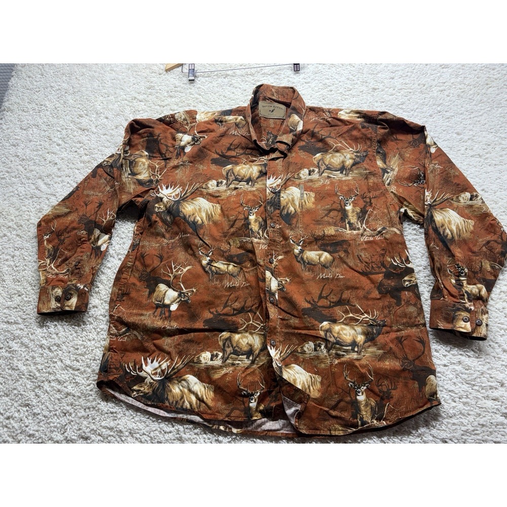 North River Outfitters Deer All Over  Print Button Front Shirt Sz XXL